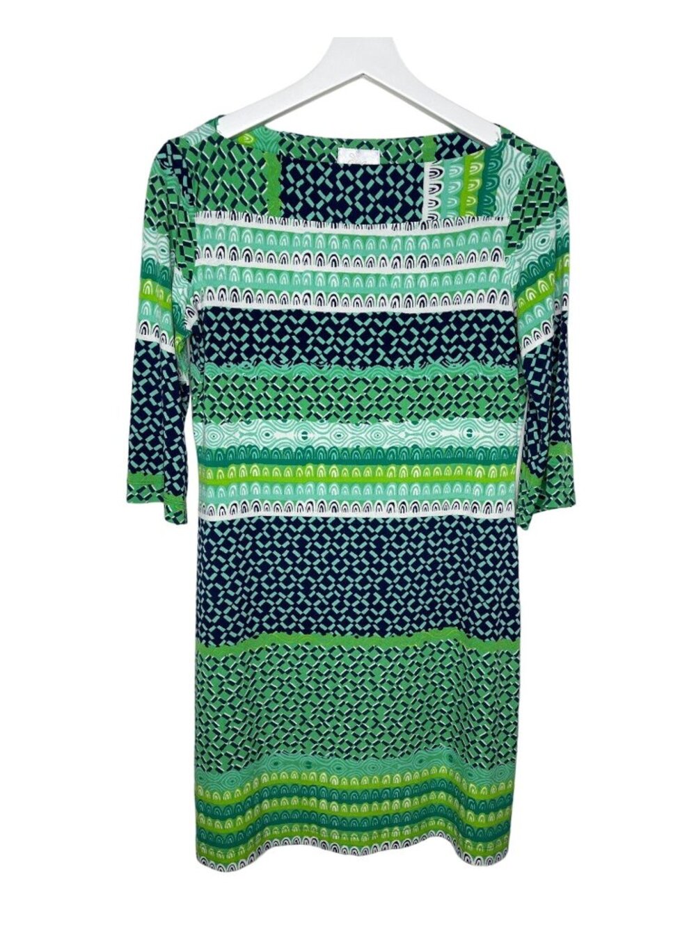 Donna Morgan Womens 6 Green Print Sheath Dress Short Sleeve Career Work
